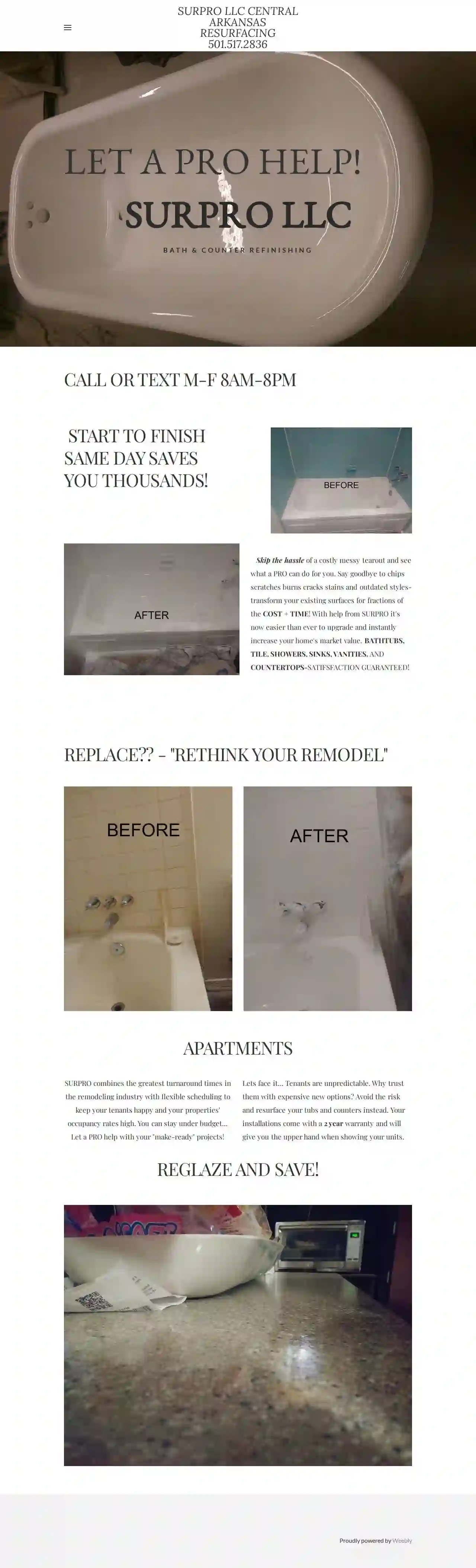 SURPRO LLC BATH&COUNTER RESURFACING CENTRAL ARKANSAS